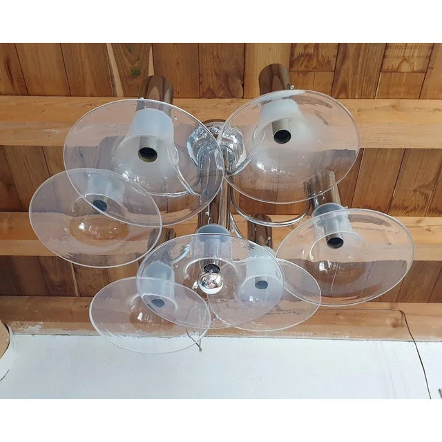 Metal Mid Century Modern Murano Glass Chandelier 1970s For Sale - Image 7 of 11