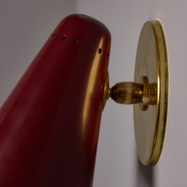 1960s Stilnovo Perforated Red Metal and Brass Articulating Sconces - a Pair For Sale - Image 13 of 18