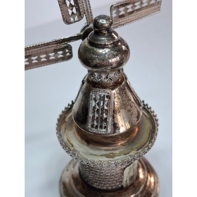 Vintage 925 Sterling Silver Judaica Besamim Windmill Spice Box - Mid-20th C. For Sale - Image 14 of 17
