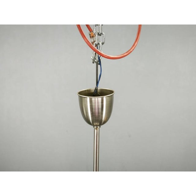 Gold Vintage Czech Art Deco Opaline Glass and Chrome Pendant Lights, 1930s, Set of 2 For Sale - Image 8 of 16