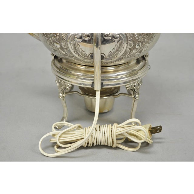 Victorian Antique Victorian Cheltenham Converted Silver Plated Tea Kettle Table Lamp For Sale - Image 3 of 18