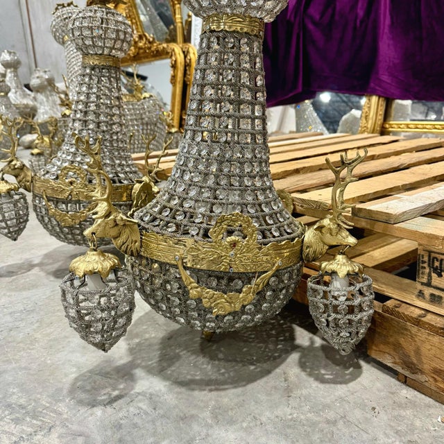 French Style Stag Chandeliers in Bronze - Set of 2 For Sale - Image 10 of 11