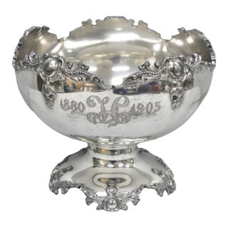Antique Victorian Silver Plated "1880 H 1905" Monogram Pedestal Fruit Bowl For Sale