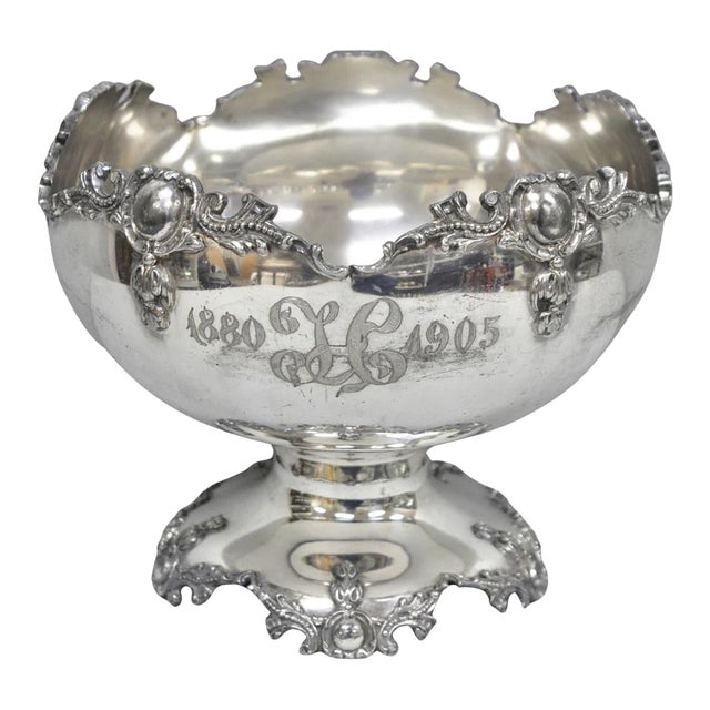 Antique Victorian Silver Plated "1880 H 1905" Monogram Pedestal Fruit Bowl For Sale