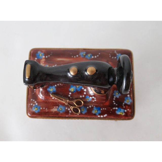 Limoges, France Rochard Hand-Painted Sewing Machine Enamel Trinket Box For Sale - Image 9 of 14