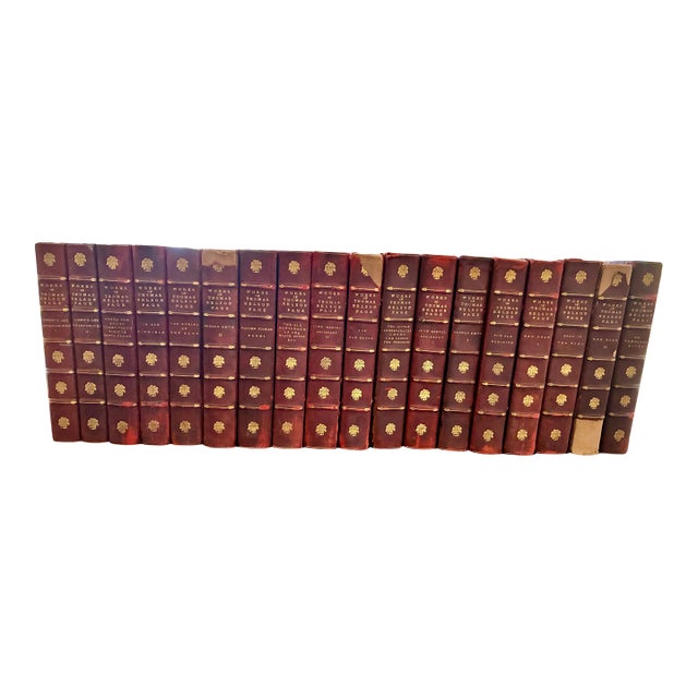 Antique Burgandy Leather Decorative Book Bundle- Set of 18 For Sale