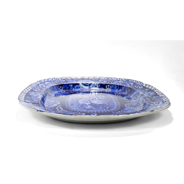Large Antique Stubbs 'Fruit & Flowers' Blue Transferware Platter or Serving Tray For Sale - Image 10 of 18