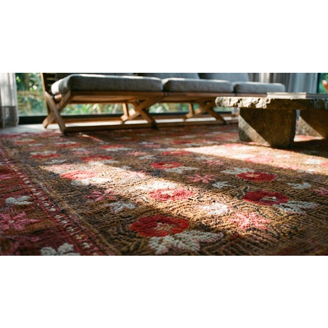 Textile Excellent Folk Art Style in a Brown-Sienna Background Color Antique American Hooked Rug For Sale - Image 7 of 9