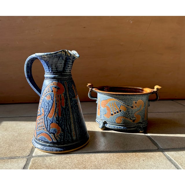 Rustic Ceramic Art Jug and Pot by Friedemann Henschel for Töpfergut Panschenhagen, Germany, 1990s, Set of 2 For Sale - Image 3 of 15