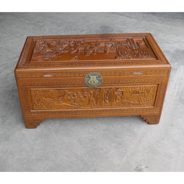 Oriental Carved Camphor Wood Chest, 1930s For Sale - Image 7 of 8
