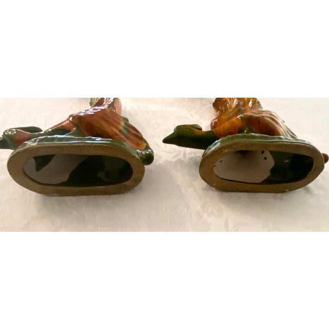 Avocado Rare Mid-Century California Original Pottery/Ceramics Oblong Scalloped Edged Low Bowl & Two Fire Phoenix Pheasant Birds 3 Pieces Excellent Condition. For Sale - Image 8 of 12