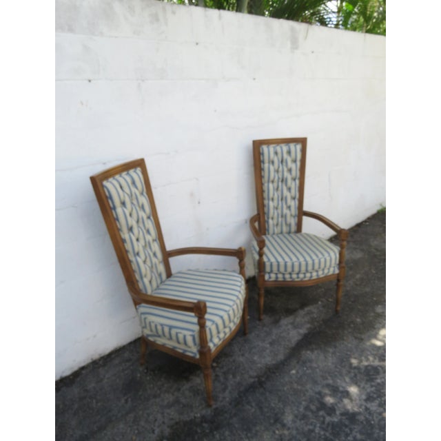 French Tall Side Livingroom Fireplace Accent Chairs a Pair 6106 For Sale - Image 16 of 17