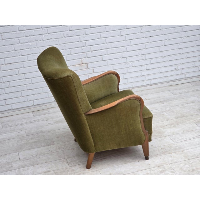 Danish Beech Highback Armchair with Velour Upholstery, 1960s For Sale - Image 14 of 18