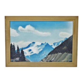 Vintage Rustic Framed Mountain Landscape Pastel Drawing - Artist Signed For Sale
