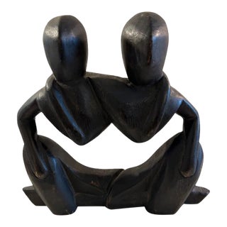 1970s Abstract Hand Carved Wood Sculpture Signed For Sale