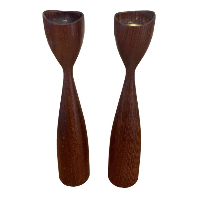 Vintage Pair of Mid Century Modern Atomic Decorative Candle Stick Holder For Sale