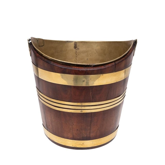 Antique Dutch Georgian Mahogany Brass-Bound Peat Bucket, 1830s For Sale - Image 3 of 11