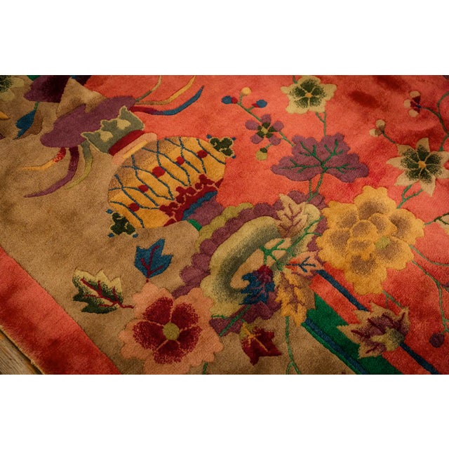 Pink 1920s Antique Pink Floral Open Field Modernist Knotted Wool Chinese Art Deco Rug For Sale - Image 8 of 9