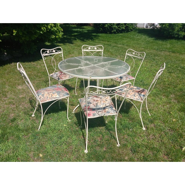 English Vintage Wrought Iron 7 Pc Patio Dining Set For Sale - Image 3 of 11