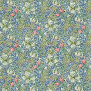 Morris & Co Golden Lily Fabric in Mineral Blues
