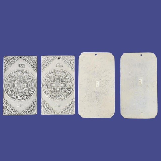 Four Antique Chinese Engraved White Metal Scroll/Book Weights C1900 Measures - 1 - 3 1/2" x 2" x 1/8" 2,3 - 3 7/8" x 2...