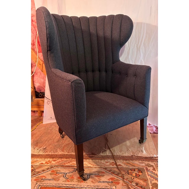 A Pair of Custom Bench-Made Georgian Style Wingback Chairs by Cisneros Upholstery (Chicago) – Wool Flannel For Sale - Image 6 of 8