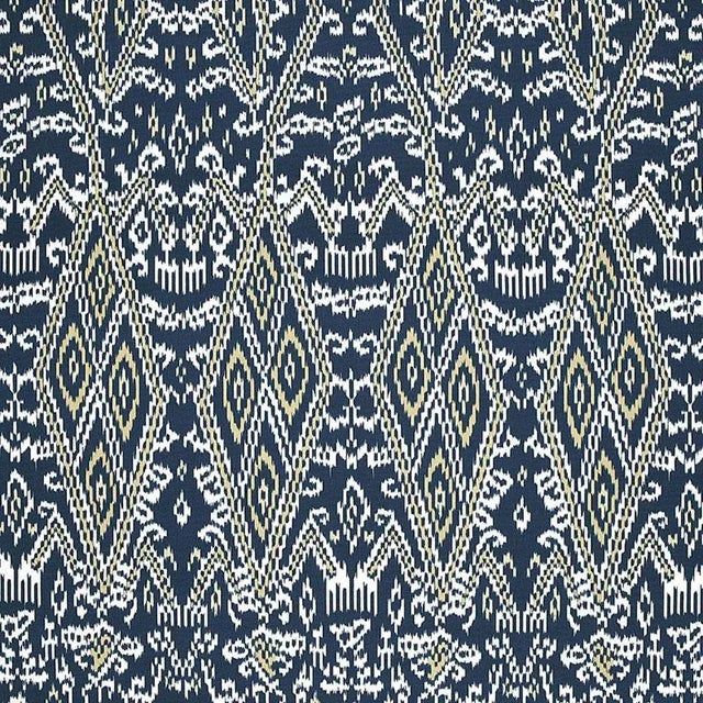 Sample- Schumacher Maya Ikat Print Fabric in Indigo For Sale