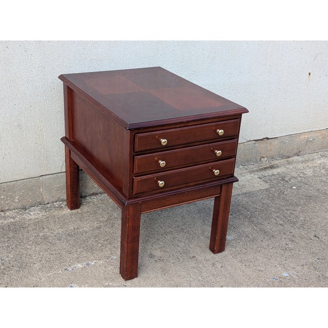 Mid-Century Modern Vintage Allen Classics Mahogany Side Table Cabinet With 3 Tray Tables For Sale - Image 3 of 11
