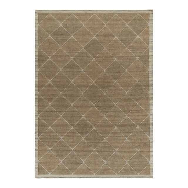 Rug & Kilim’s Scandinavian Kilim style Hemp rug in Beige-Brown Diamond Patterns - 5x7 For Sale