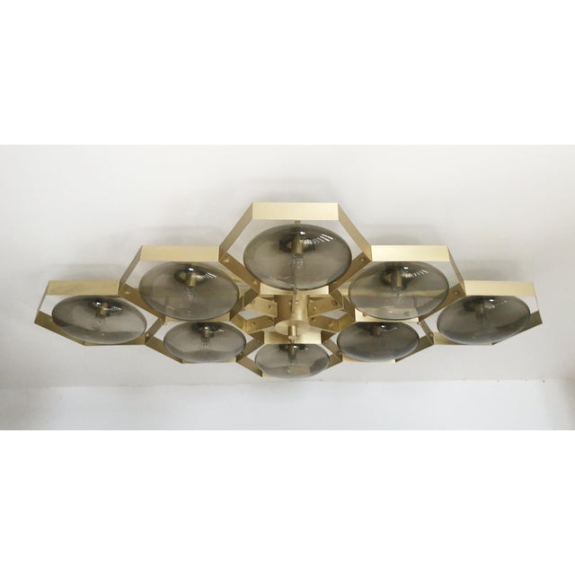 21st Century Hive Satin Brass Smoky Murano Flush Mount by Fabio LTD For Sale - Image 6 of 11
