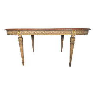 Antique Neoclassical Dining Table With Bird’s Eye Maple Top and Distressed Painted Base — Circa 1910s–1920s For Sale