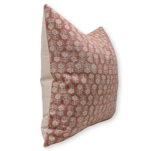 The Tulsi Buti cushion cover features a delicate hand block printed motif inspired by the sacred Tulsi plant, symbolizing...