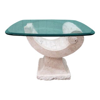 Glass Top Postmodern End Table With Mactan Stone Base For Sale