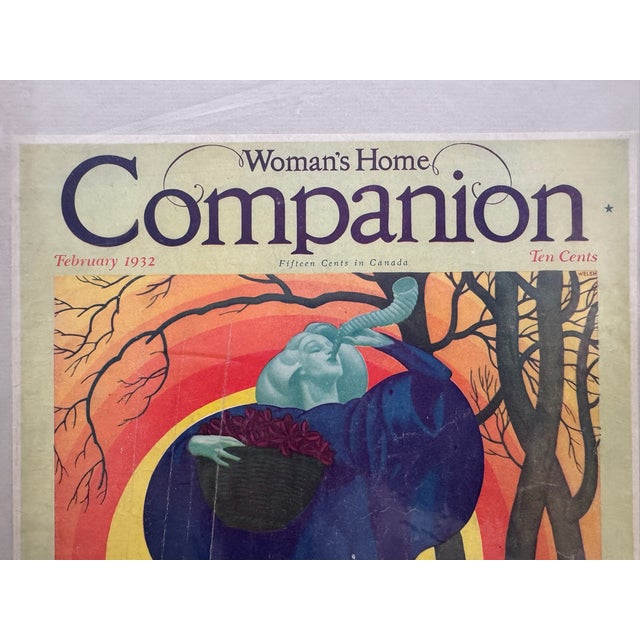 Original period front cover from the February 1932 issue of Woman's Home Companion magazine, featuring a graceful blue...
