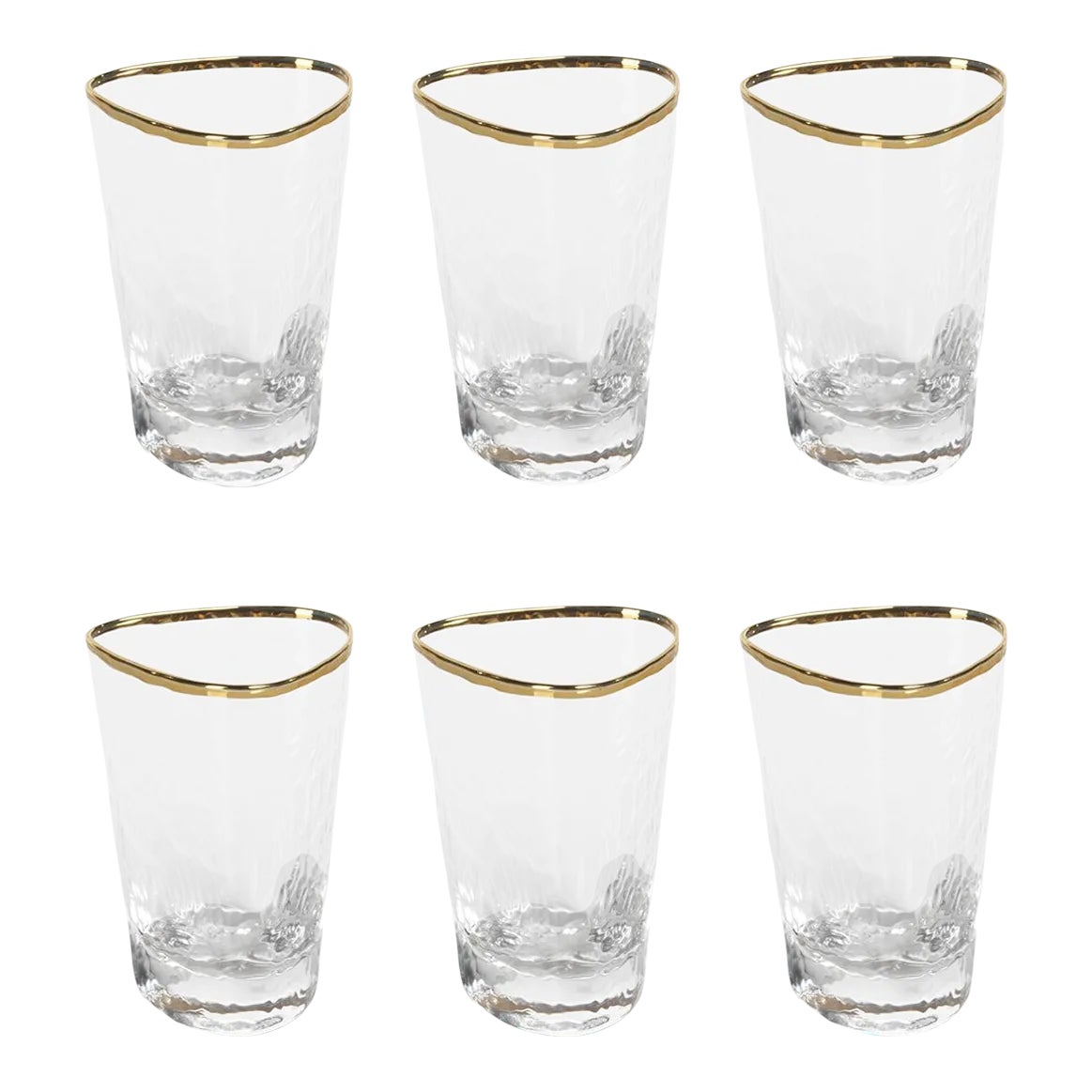 Kampari Triangular Shot Glasses with Gold Rim, Set of 6 | Chairish