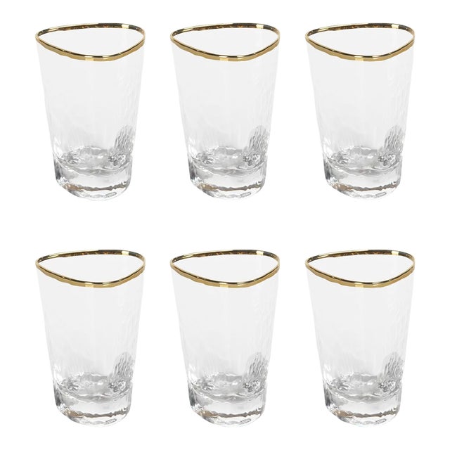 Kampari Triangular Shot Glasses with Gold Rim, Set of 6 For Sale