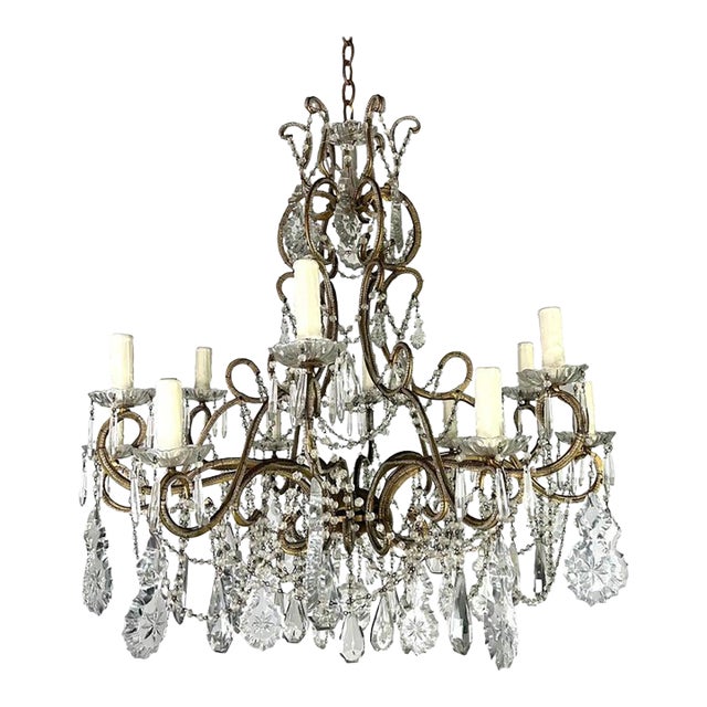 Monumental Italian Crystal Beaded Chandelier C. 1930's For Sale