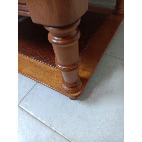 1980s 1980s Coffee Table Broyhill Faux Bamboo Wood Medium Tone Drawer Shelf Tropical Style For Sale - Image 5 of 9