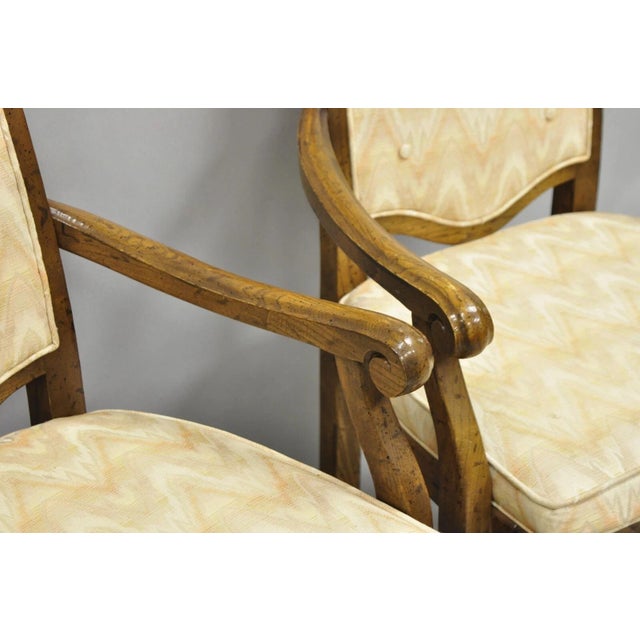 Late 20th Century Vintage Italian Provincial Hollywood Regency Oak Wood Dining Arm Chairs - A Pair For Sale In Philadelphia - Image 6 of 11