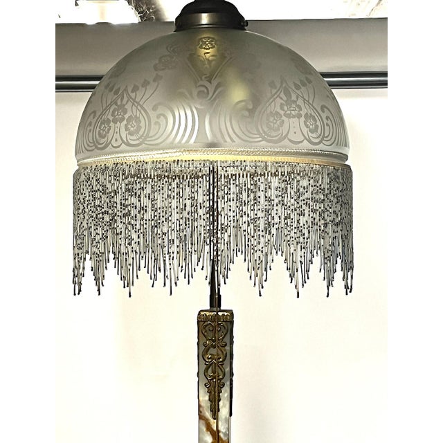 Metal Single Brass and Onyx Bead Glass Shade Cherub Floor Lamp, 1950s For Sale - Image 7 of 11