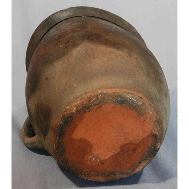 Antique Redware Storage Crock Bean Pot Glazed 18th 19th C. Pennsylvania Oval Primitive Incised Strap Handle Cooking Storage For Sale In Portland, ME - Image 6 of 8