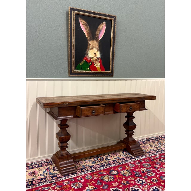 Antique French Flip Top Envelope Library Table Console Sofa Entry Table Oak For Sale - Image 13 of 18