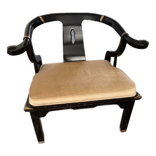 Pair Vintage Century Furniture Black Lacquered Chinoiserie James Mont Armchair For Sale