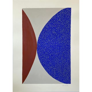 Sarah Vaaler Original Modernist Burgundy and Blue Painting For Sale