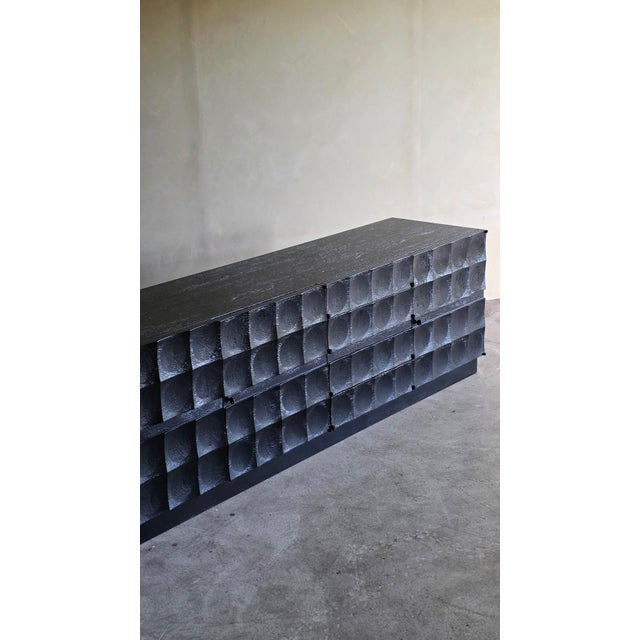 Brutalist Credenza in Black Stained Oak by J. Batenburg for MI Belgium, 1970s For Sale - Image 4 of 16