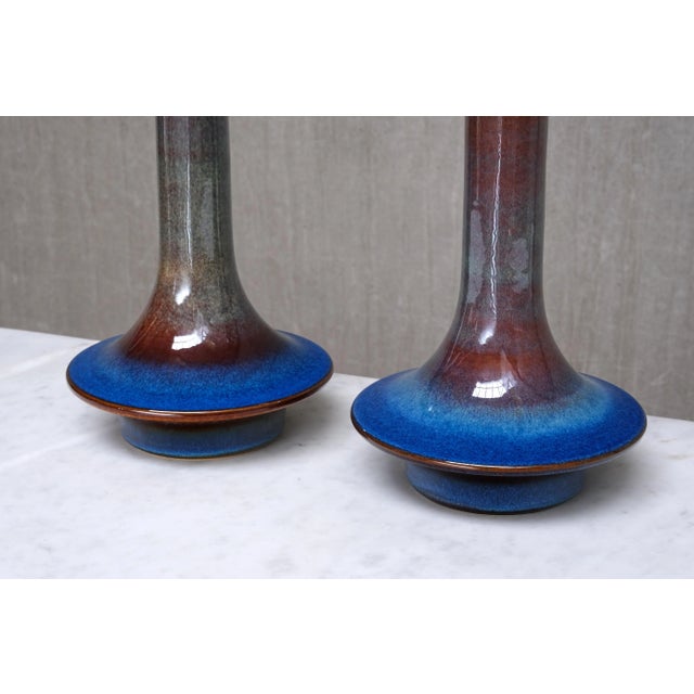 Blue Table Lamps in Glazed Stoneware by Einar Johansen for Søholm, Denmark, 1960s, Set of 2 For Sale - Image 8 of 14