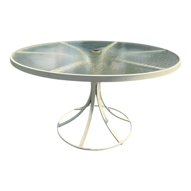 Vintage Woodard Metal Patio Outdoor Dining Table For Sale