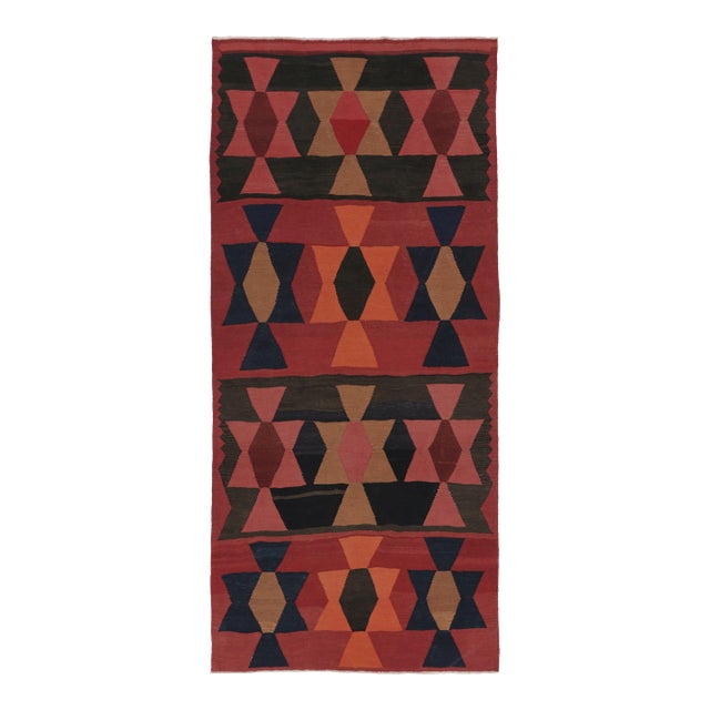Vintage Persian Runner Kilim, Tribal Rug With Interlocking Geometric Bands For Sale