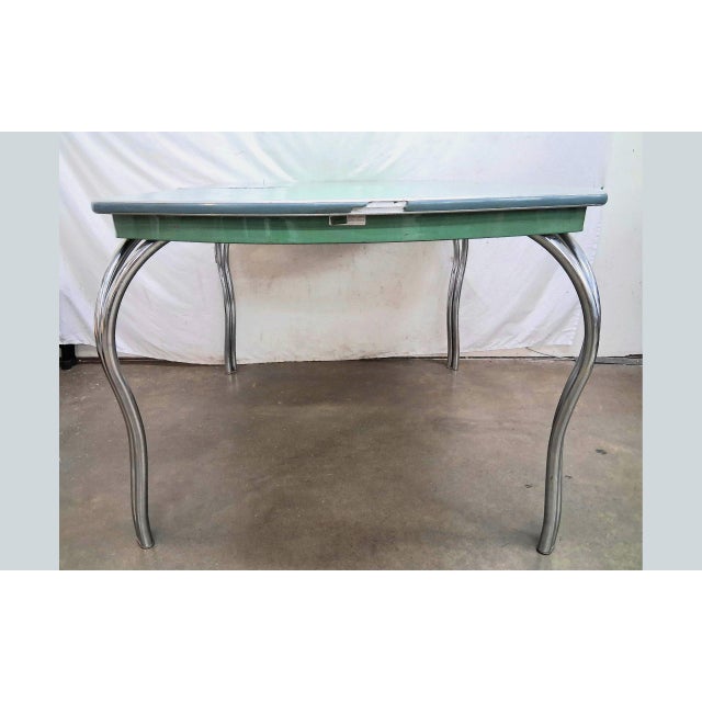 Mid-Century Modern 1950s Mid-Century Modern Virtue Brothers Green Formica & Tubular Chrome Dining Table For Sale - Image 3 of 8