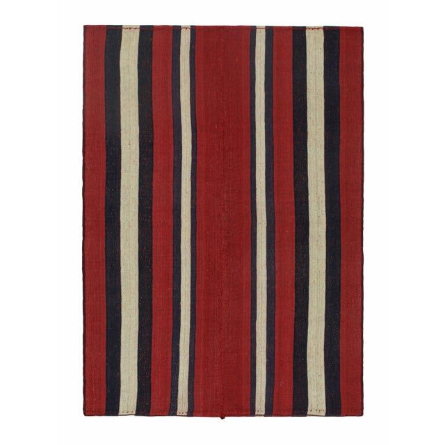 Red 1950s Vintage Persian Kilim With Red, Blue, and Off-White Stripes by Rug & Kilim For Sale - Image 8 of 8